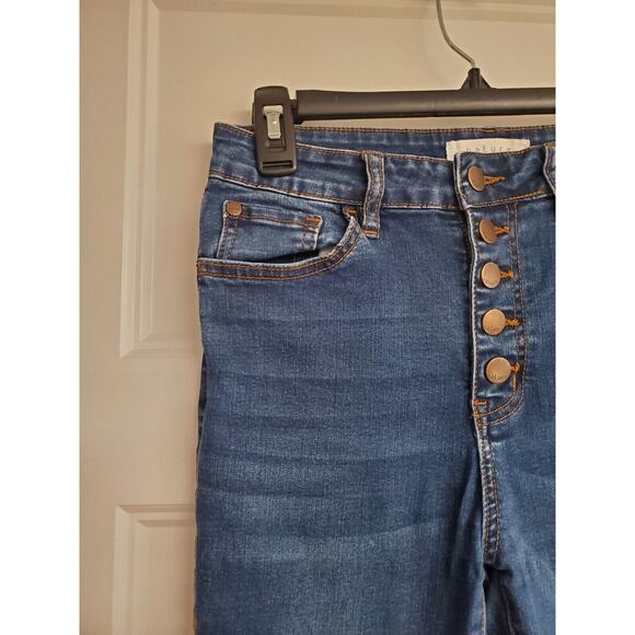 Junior's Nature Denim Darkwash Skinny Jeans Button Fly Frayed Ankles | Size 5 - Picture 4 of 10